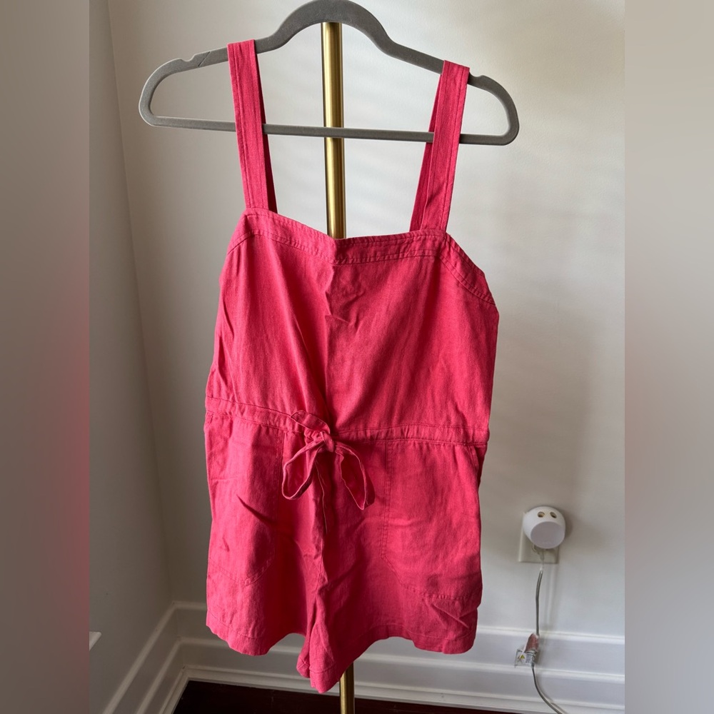 NWT Gap Pink/Red Linen Blend Romper Size 6